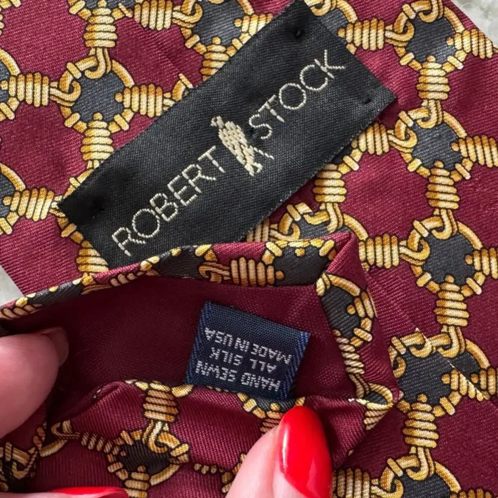 Robert Stock vintage 100% silk handcrafted nautical rope porthole print tie 4” w